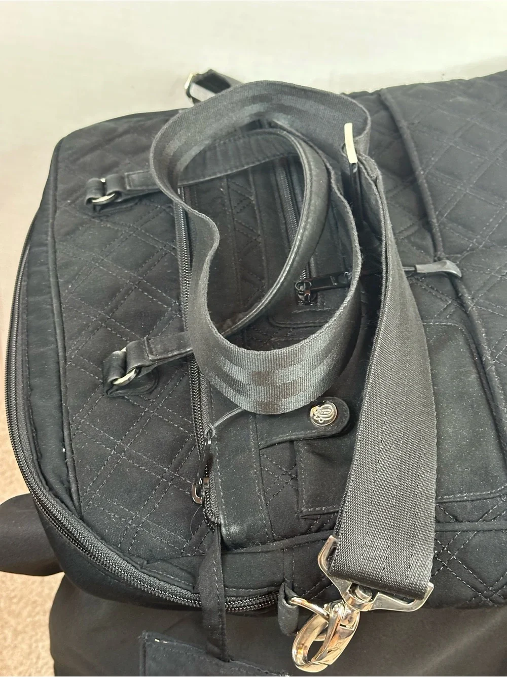 Vera Bradley Black Quilted Laptop Bag with Shoulder Strap